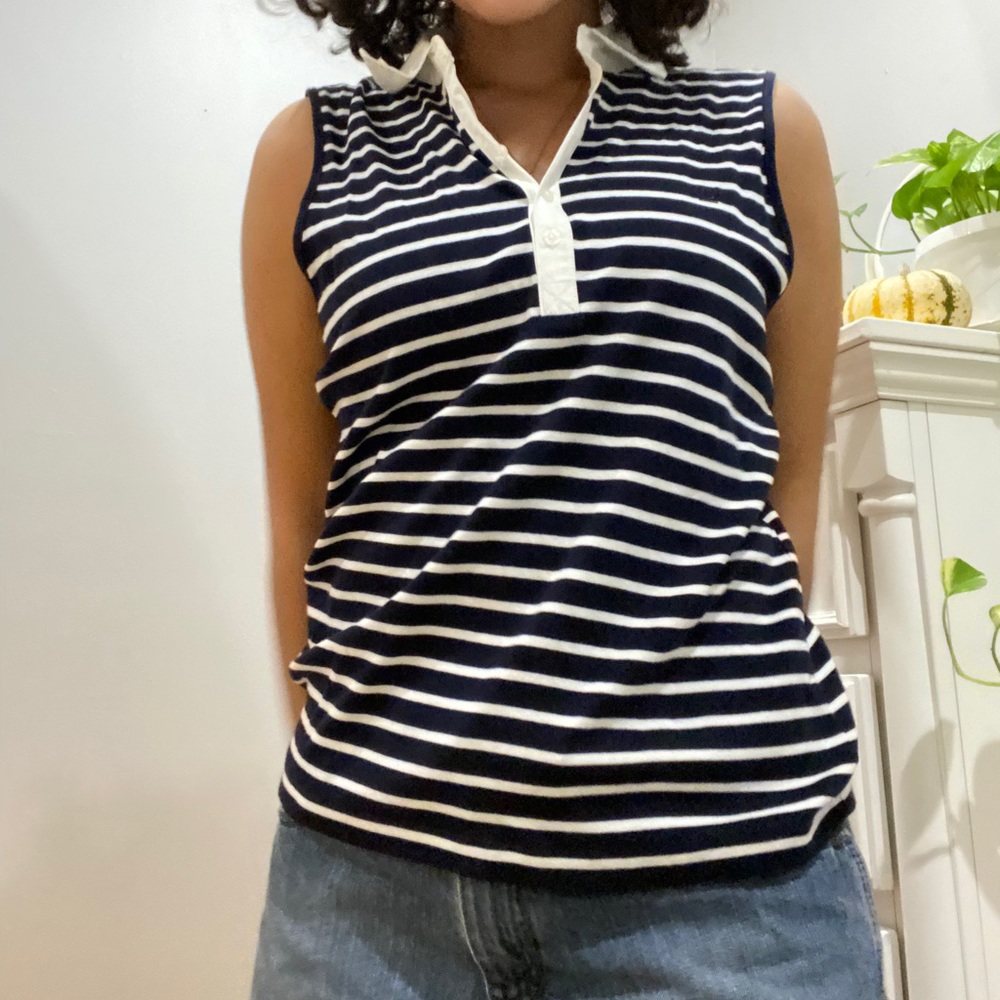 black and white striped vest with collars